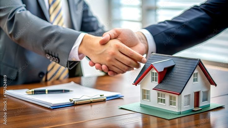 successful real estate transaction, realtor and buyer shaking hands stock illustration